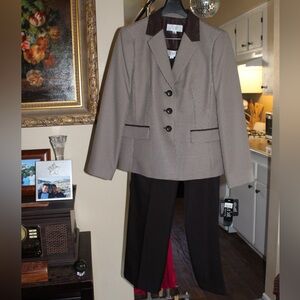 Le Suit Women's Houndstooth Blazer - Brown and Cream